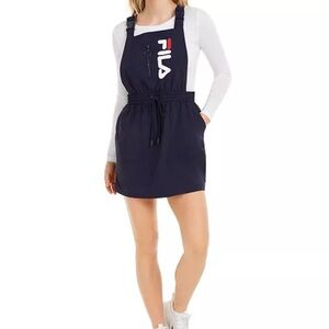 Vintage FILA Y2K Black Logo Suspender Dress | Sport Pinafore Utility Dress XS